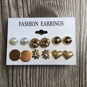 Set Of 6 Gold Tone Stud Earrings
